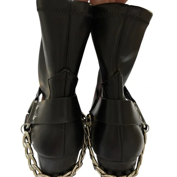 Dolce Vita Keeler Chain Harness Moto Ankle Boots Black Stacked Heel 6.5 New - Picture 7 of 10